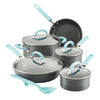 10-Piece Hard Anodized Nonstick Induction Cookware Set with blue handles.