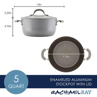 The 5-Quart Cook + Create Nonstick Dutch Oven with Lid in gray is ideal for stove-to-oven recipes. It has an easy-to-clean cooking surface and prominently showcases the brand logo.