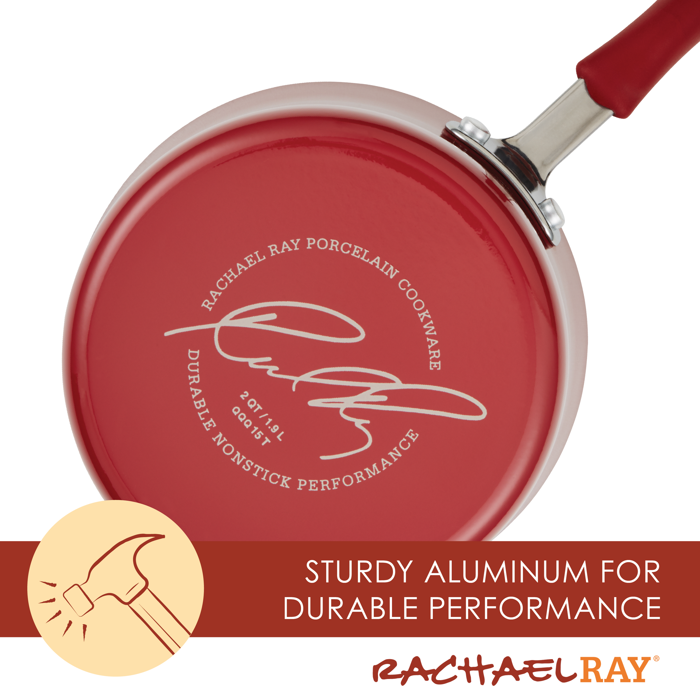 Espresso-colored nonstick skillet from the 10-Piece Cucina Nonstick Cookware Set by Rachael Ray, showcasing a sleek metal handle against a clean white background.