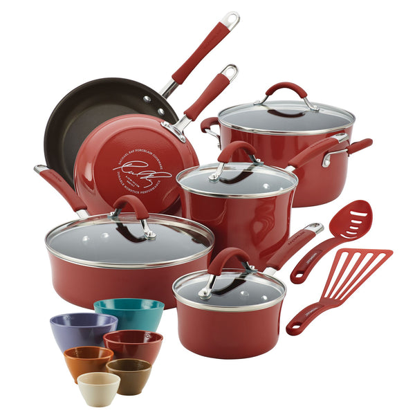 LEGENDARY-YES 18 Piece Nonstick Pots & Pans Cookware Set Kitchen  Kitchenware Cooking NEW (RED)