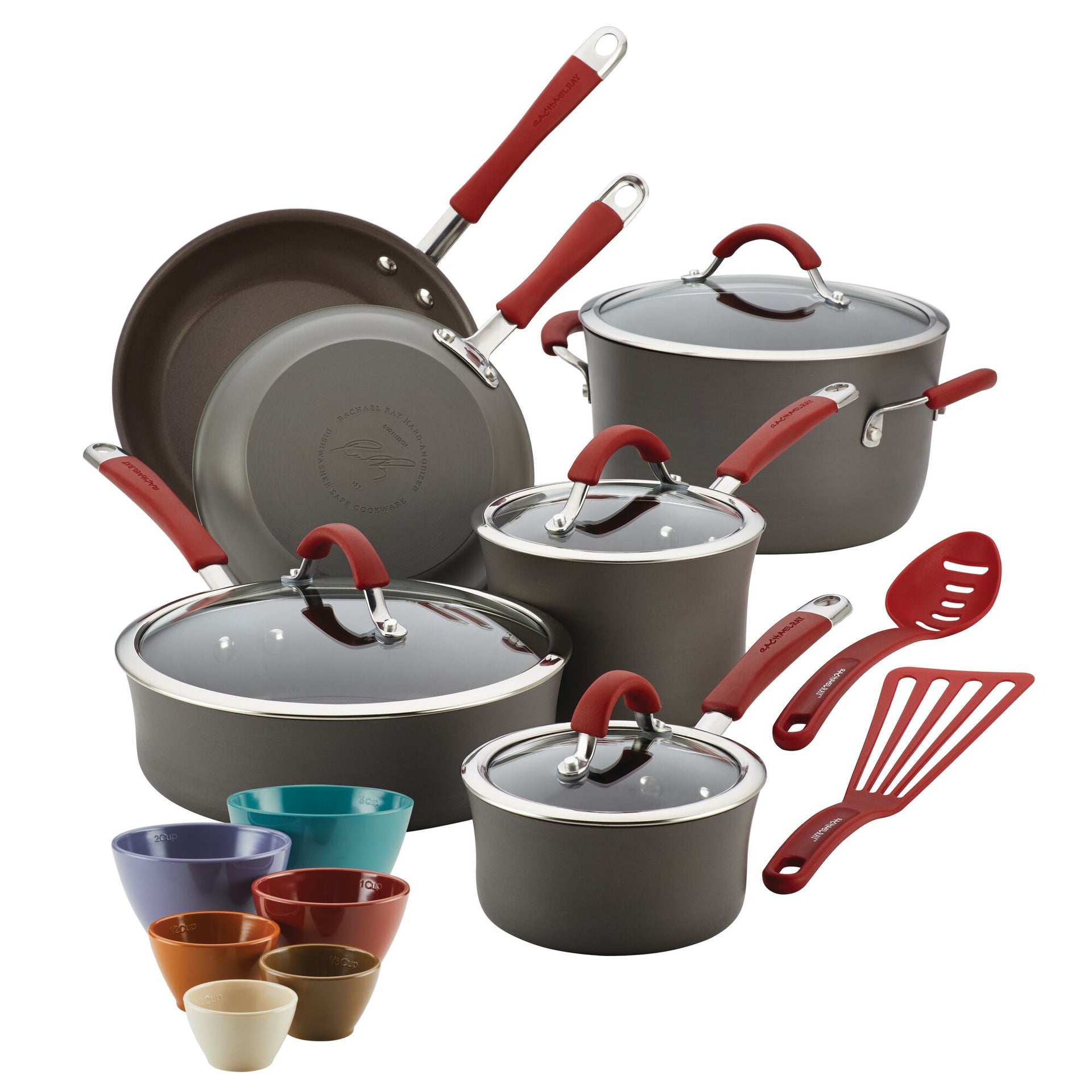 Red 18 Piece Non Stick Cookware Set Pots & Pans Kitchen Home Cooking  Pot Pan
