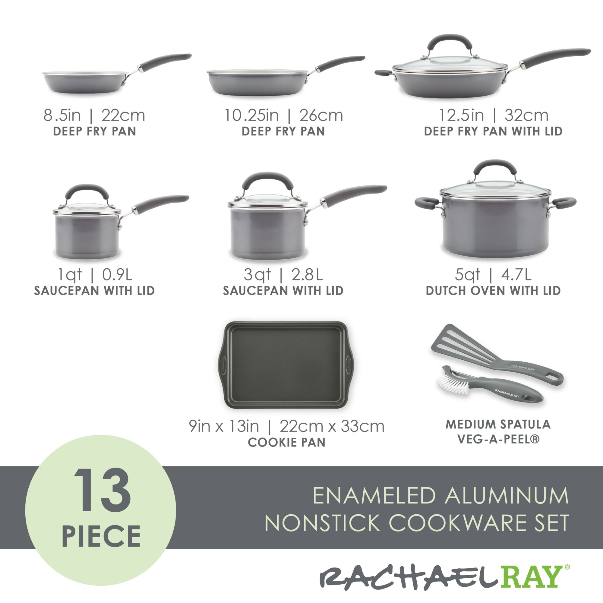 13-Piece Nonstick Induction Cookware Set, including cookie pan, is dishwasher safe.