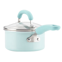 13-Piece Nonstick Induction Cookware Set, light blue, dishwasher safe.