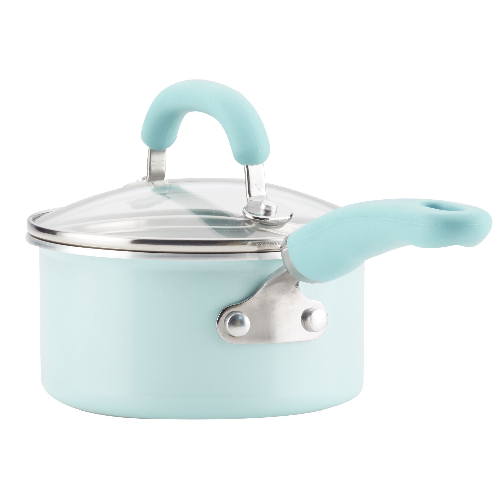 13-Piece Nonstick Induction Cookware Set, light blue, dishwasher safe.