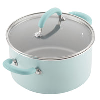 Light blue 13-piece nonstick induction cookware set with glass lids, dishwasher safe.