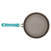 The 3-Quart Cook + Create Nonstick Sauté Pan with Lid is ideal for oven-safe cooking and features a blue handle on a white background.