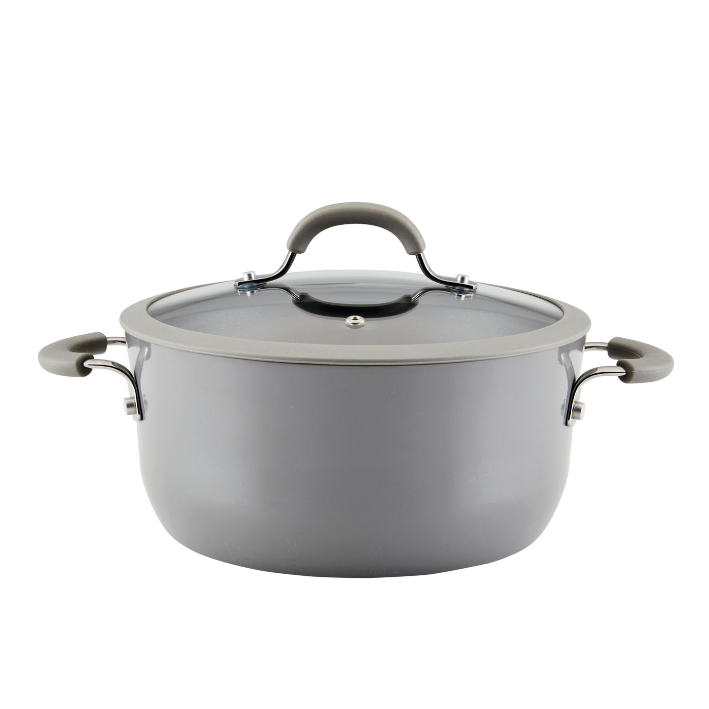 The 5-Quart Cook + Create Nonstick Dutch Oven with Lid, featuring a gray finish and convenient handles, is ideal for transitioning from stove to oven on a white background.