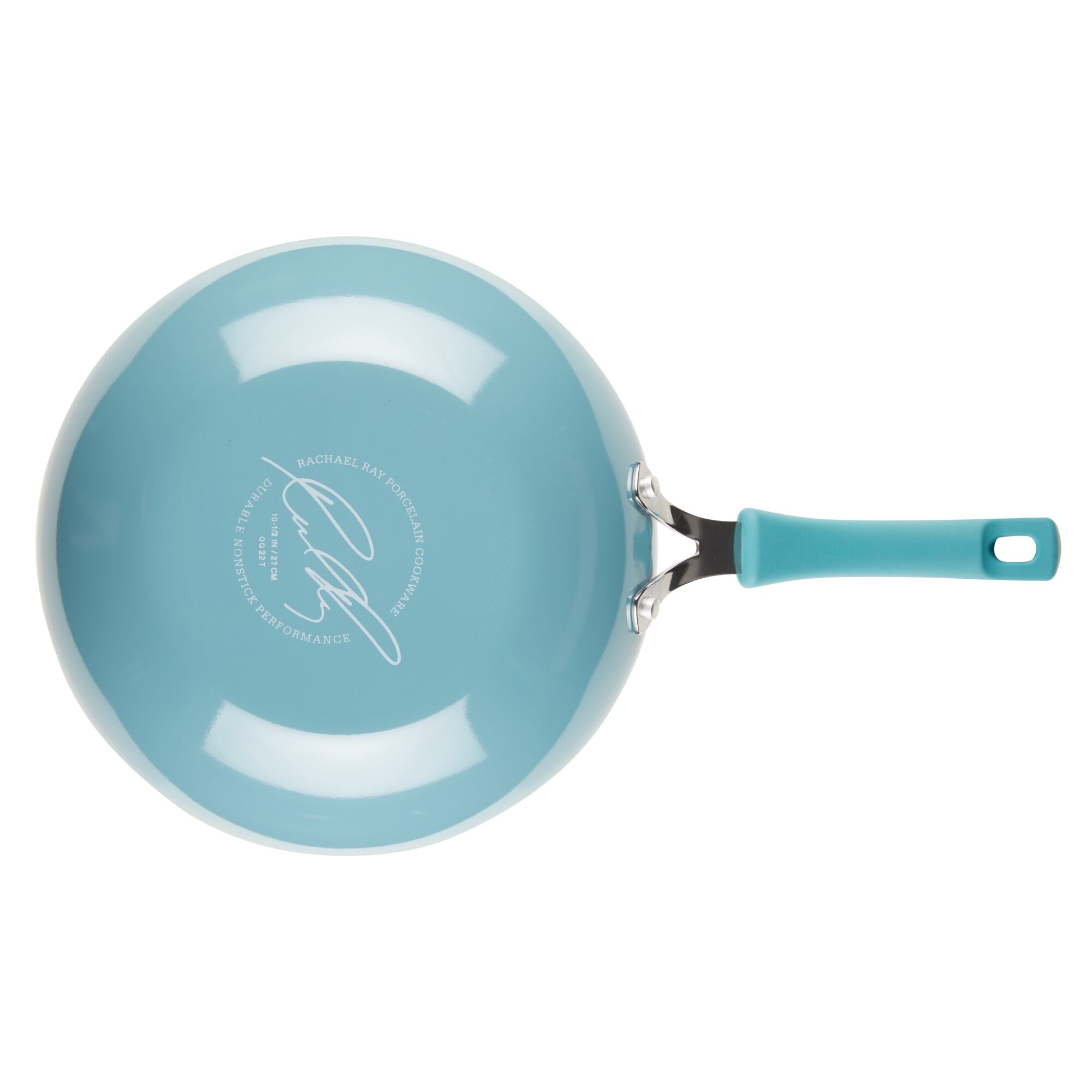 Teal-handled 10.5-Inch Cook + Create Nonstick Open Stir Fry pan, viewed from above.