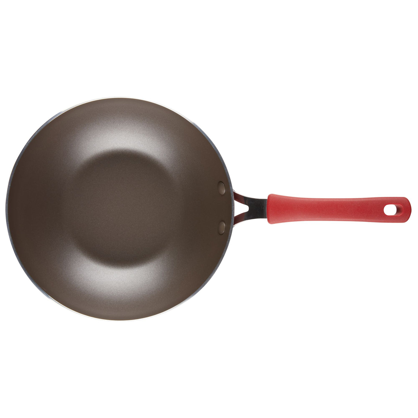 10.5-Inch Cook + Create Nonstick Open Stir Fry with a red handle, viewed from above.