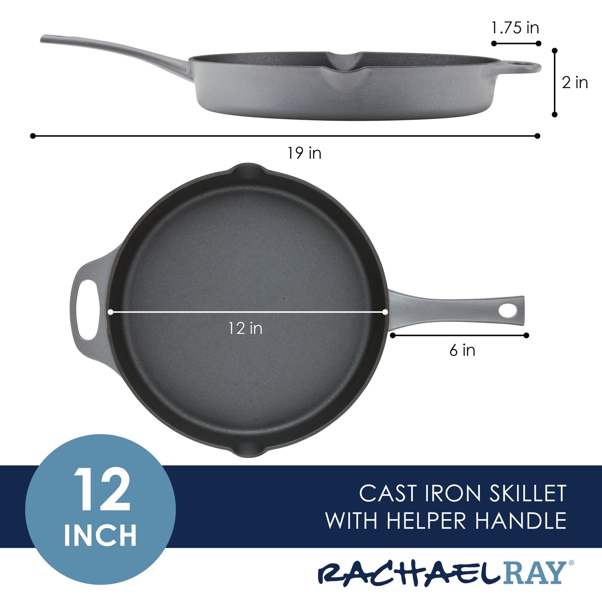 12-Inch RUST-RESISTANT™ Cast Iron Skillet | Gray