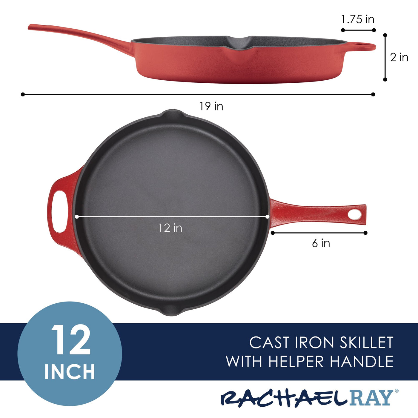 12-Inch RUST-RESISTANT™ Cast Iron Skillet | Red