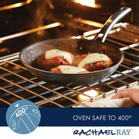 Meatballs with cheese sizzle in a skillet from the Cook + Create Hard Anodized Nonstick Cookware Sets, nestled inside an oven set to 400 degrees.