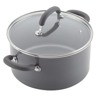 13-Piece Nonstick Induction Set: gray pots, black handles, glass lids, dishwasher safe.