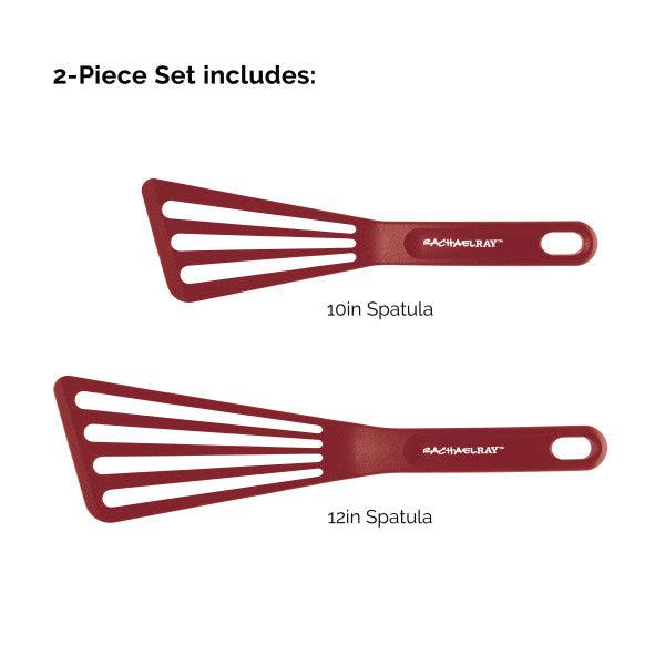 The 10-Inch & 12-Inch Nylon Spatula Set features two red cooking utensils, ideal for all your kitchen tool needs.