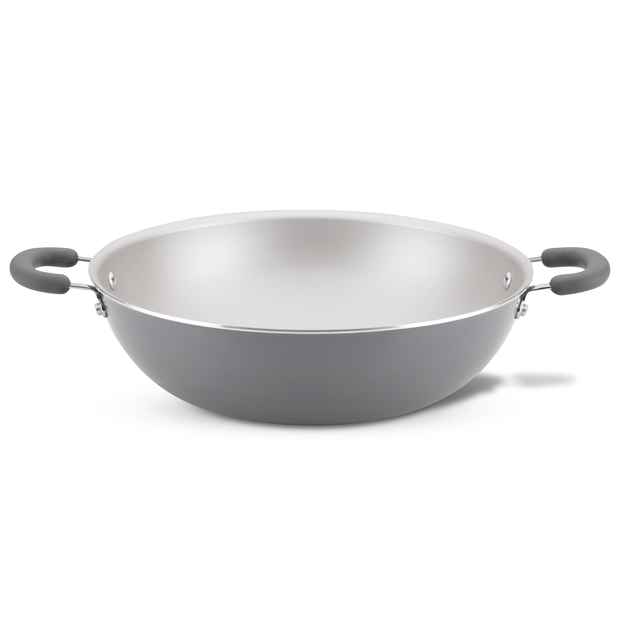 14.25-Inch Nonstick Induction Wok with two black handles on white background.