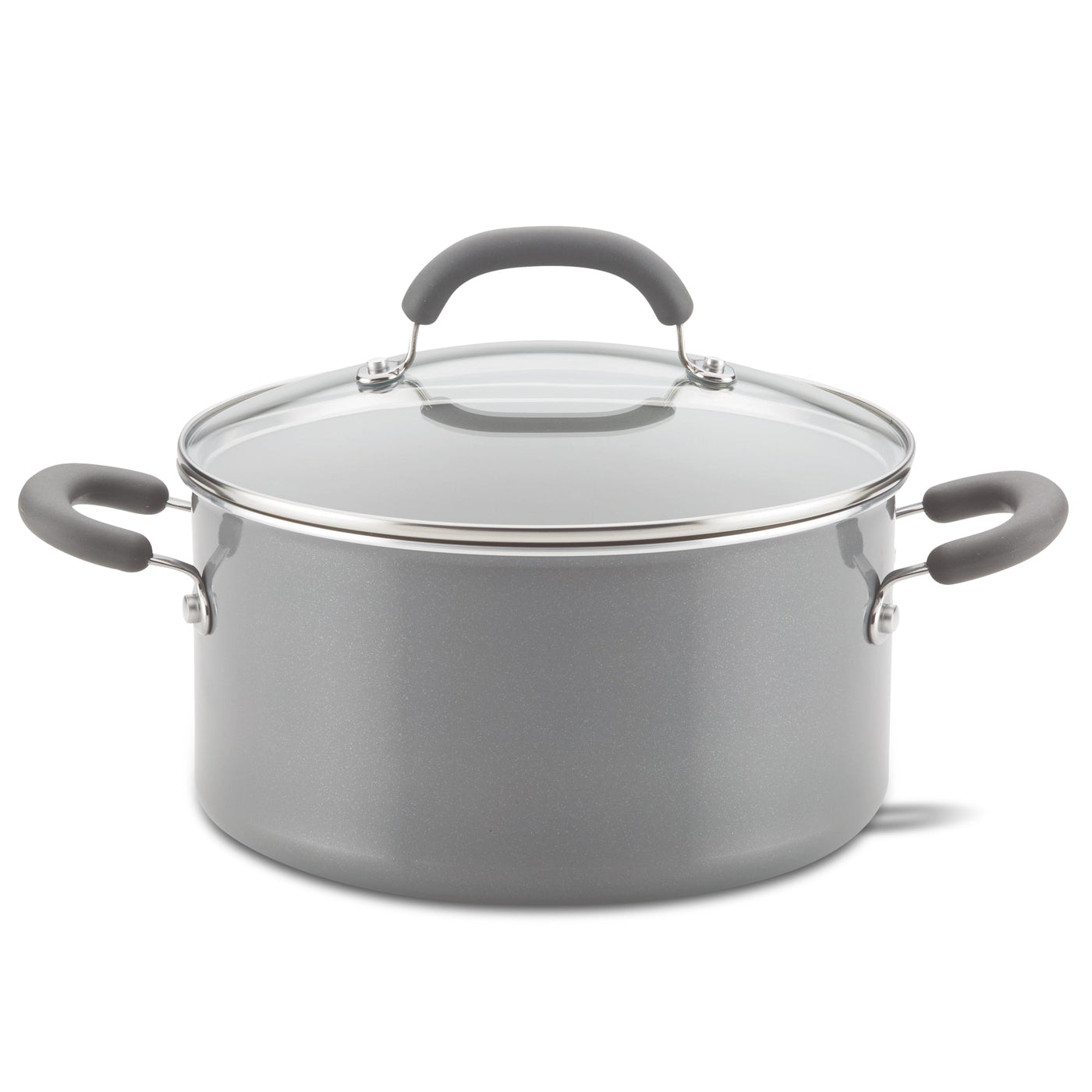 6-Quart Nonstick Induction Covered Stockpot with glass lid and black handles.