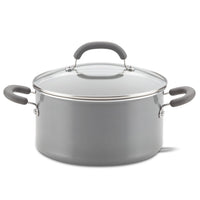 6-Quart Nonstick Induction Covered Stockpot with glass lid and black handles.