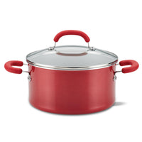 6-Quart Nonstick Induction Covered Stockpot with glass lid and silicone handles.