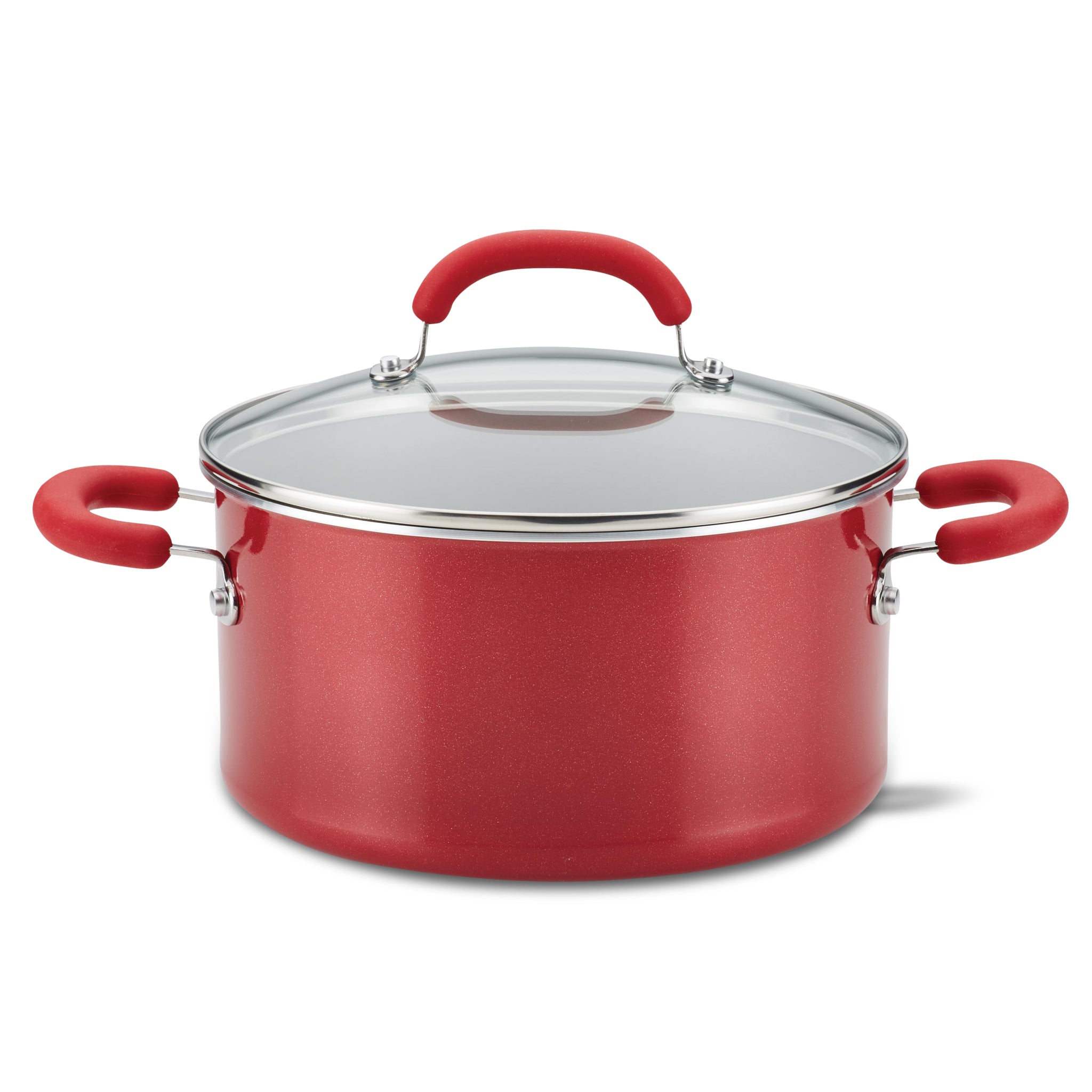 6-Quart Nonstick Induction Covered Stockpot with glass lid and silicone handles.