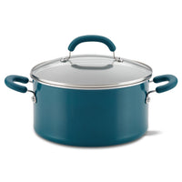 6-Quart Nonstick Induction Covered Stockpot with glass lid, teal, oven safe.