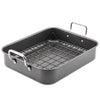 The 16.5-Inch x 13.5-Inch Nonstick Steel Roaster with Reversible Rack is ideal for large cuts of meat, boasting a reversible rack and sturdy handles for easy maneuvering.