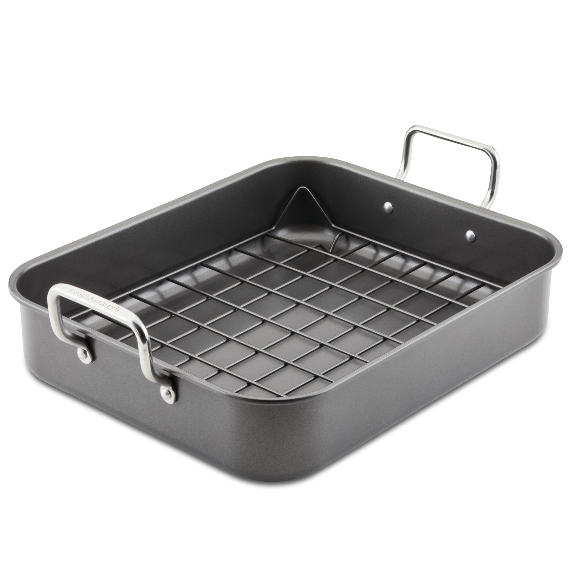 T-fal Easy Care 10x 15 x 3 Non-Stick Roasting Pan with Rack 2PC Set,  Dishwasher Safe, Grey 