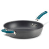 12.5" Anodized Nonstick Deep Frying Pan with teal handles; oven safe.
