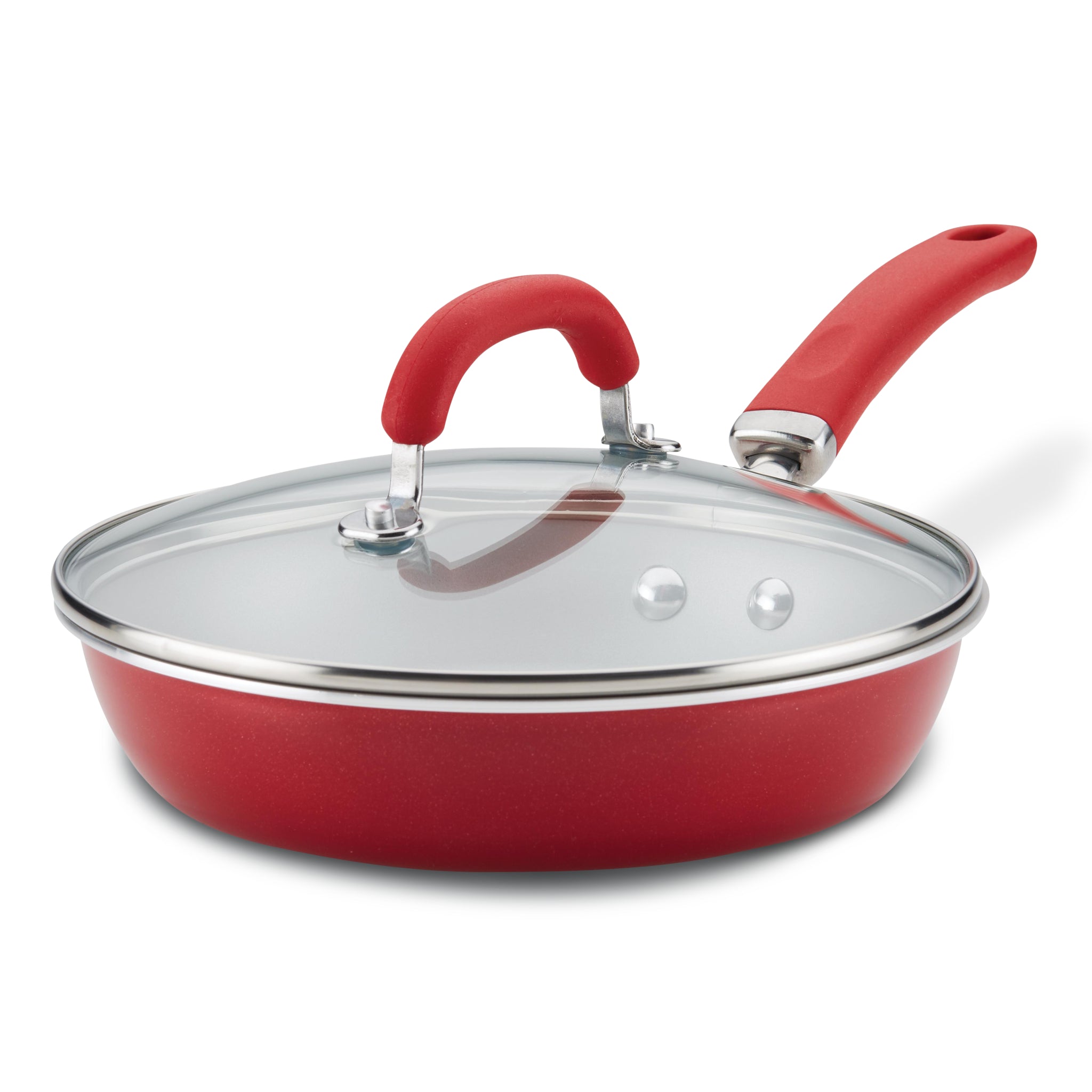 9.5" Covered Deep Frying Pan | Red Shimmer