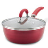 3-Quart Nonstick Induction Covered Chef Pan with glass lid and handle.