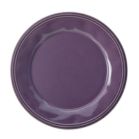 Viewed from above, this purple ceramic plate features a glossy finish and a handcrafted texture. As part of the 16-Piece Dinnerware Set, it is also conveniently dishwasher safe.