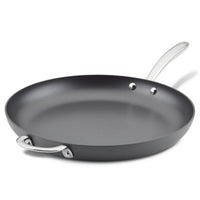 A 14-Inch Professional Hard Anodized Nonstick Frying Pan with steel handles.