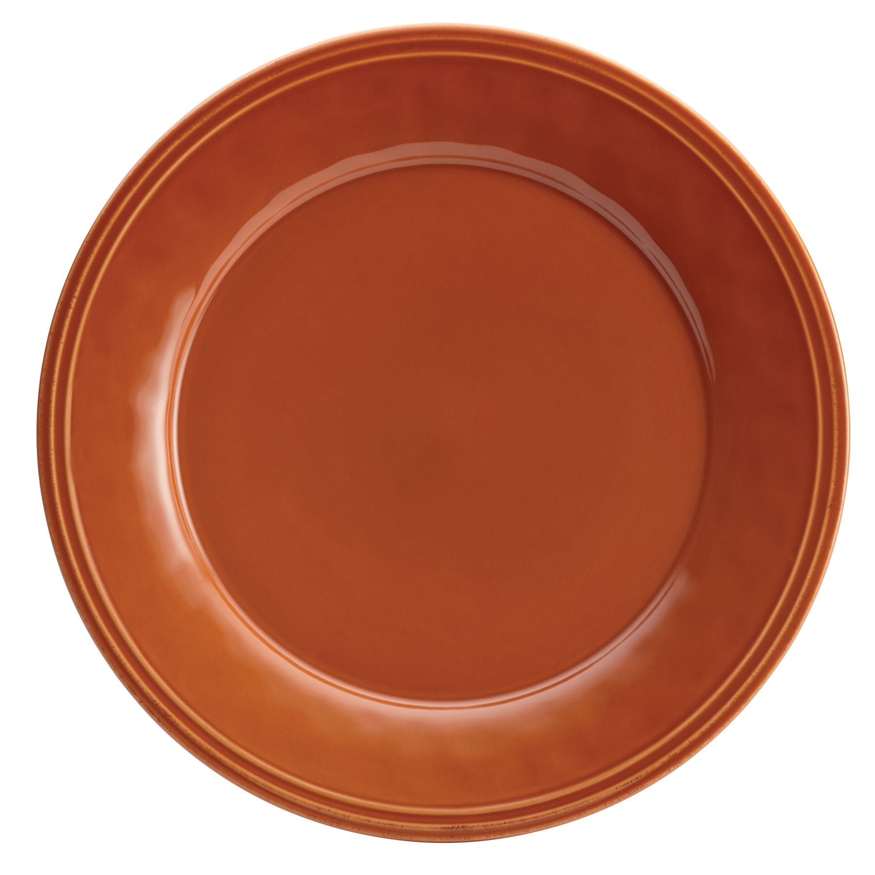 The 16-Piece Dinnerware Set includes a brown, round ceramic plate with a glossy finish that boasts a handcrafted texture, adding sophistication to the collection.