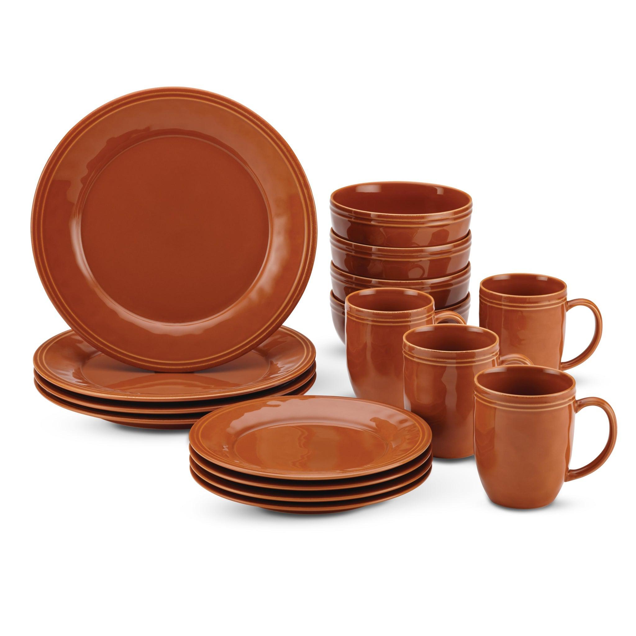 Introducing the 16-Piece Dinnerware Set in brown ceramic, featuring plates, bowls, and mugs with an elegant handcrafted texture. These pieces are dishwasher safe for effortless cleaning.