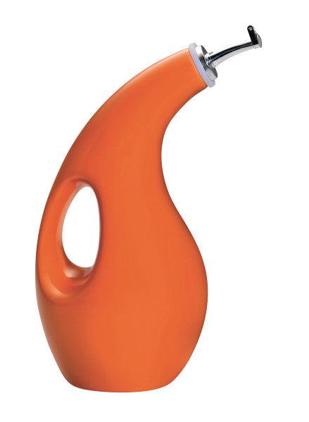 Introducing the 24-Ounce EVOO Bottle: a stylish orange oil dispenser featuring a stainless steel pour spout for precise pouring. This bottle, designed with an ergonomic handle for easy grip, seamlessly blends style and functionality to meet your kitchen needs.