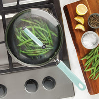 Green beans steaming in a 10.25-Inch Nonstick Induction Deep Frying Pan.