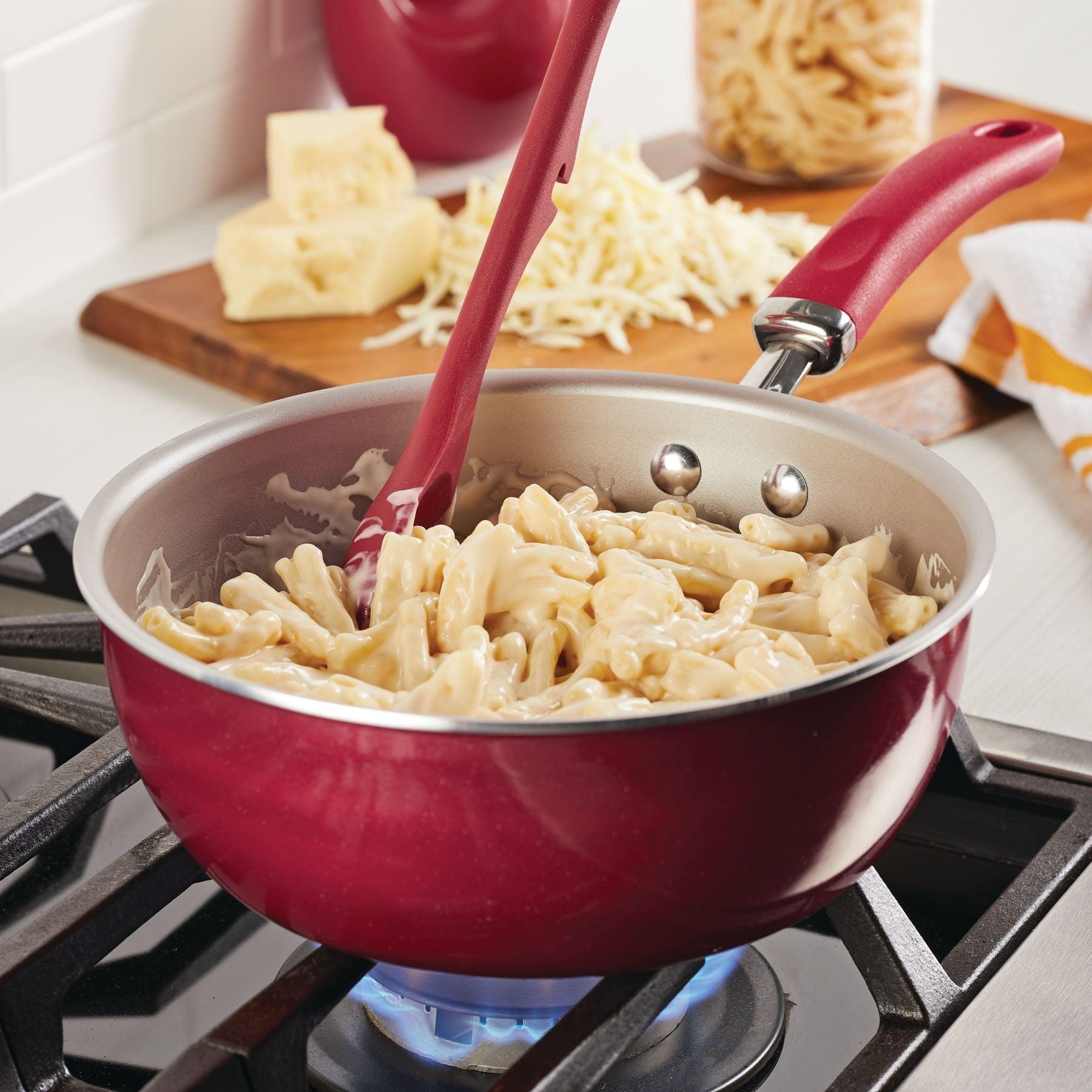 Creamy pasta stirred in a 3-Quart Nonstick Induction Everything Pan.