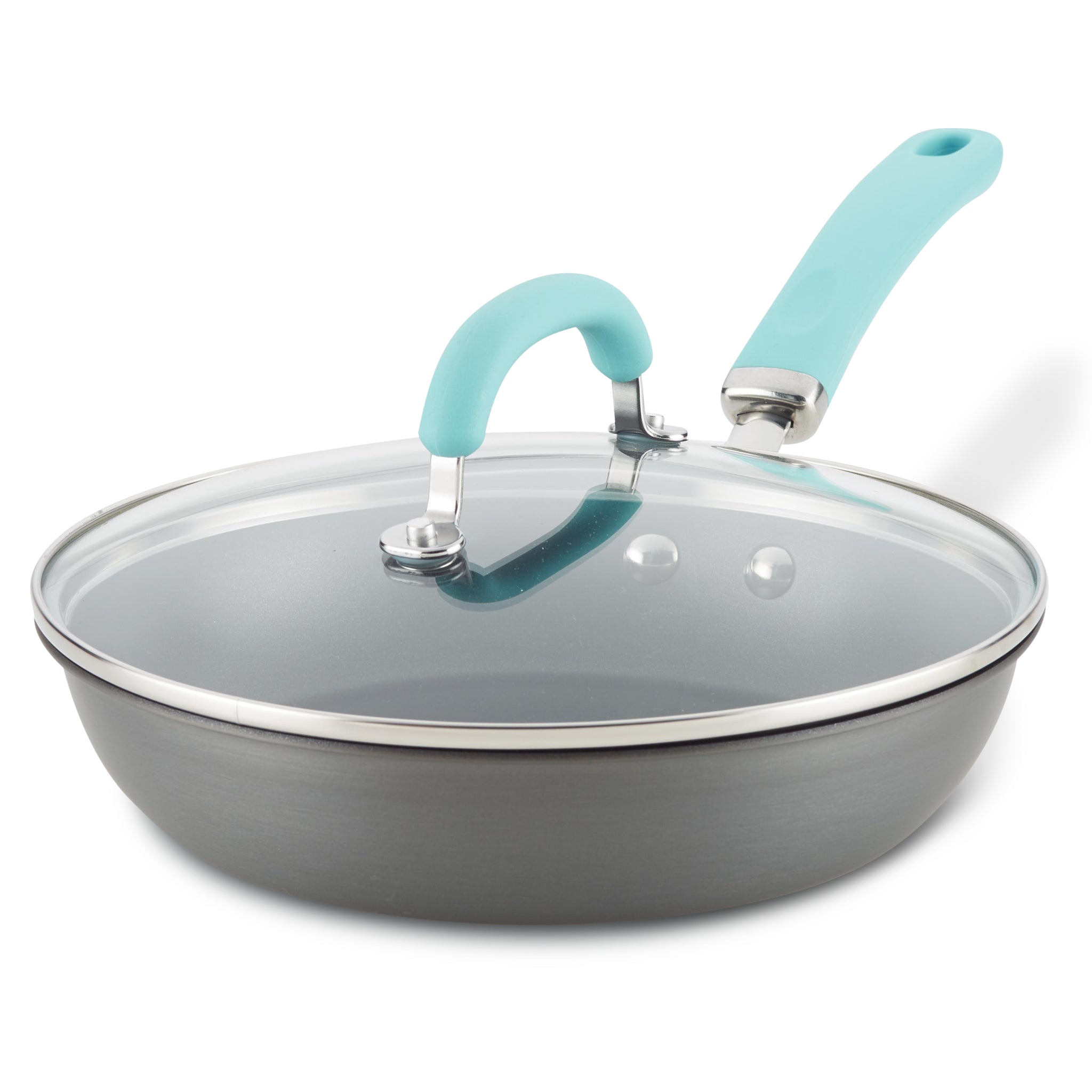 10.25" Hard Anodized Induction Nonstick Frying Pan with Glass Lid & Aqua Handle.