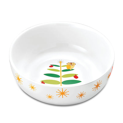 10-Inch Serving Bowl: Holiday Hoot owl/tree inside, stars outside.