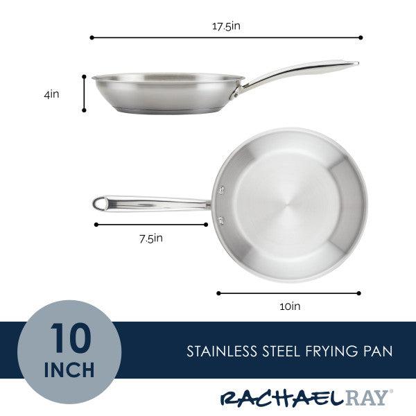 10-Inch Professional Stainless Steel Induction Frying Pan, featuring a handle, displayed from top and side angles.