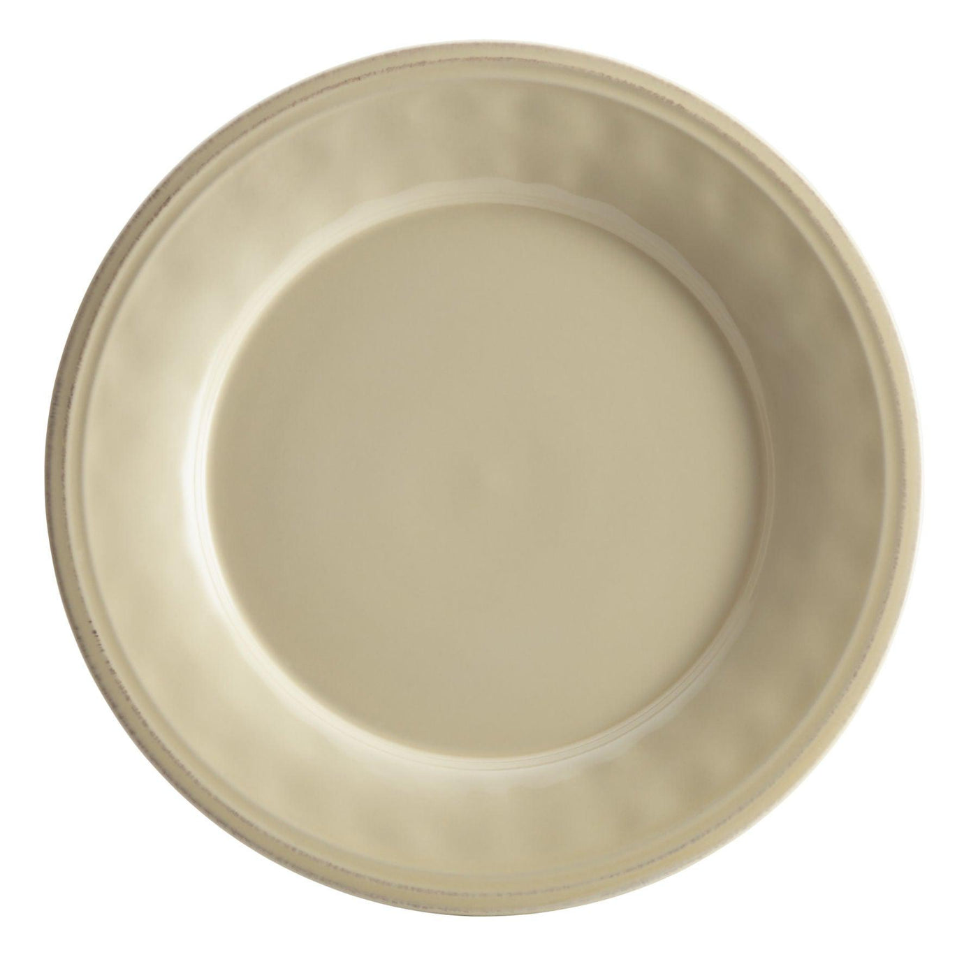 A plain, beige, oval plate featuring a slightly textured edge from the 16-Piece Dinnerware Set.