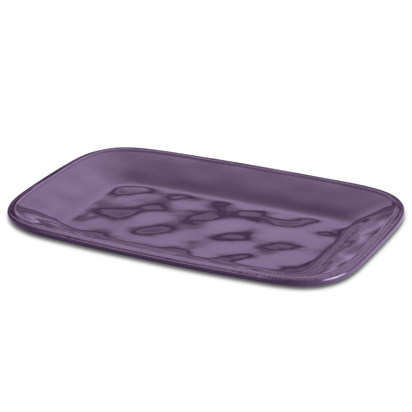 8" x 12" rectangular platter in purple ceramic featuring a glossy, stain-resistant glaze.