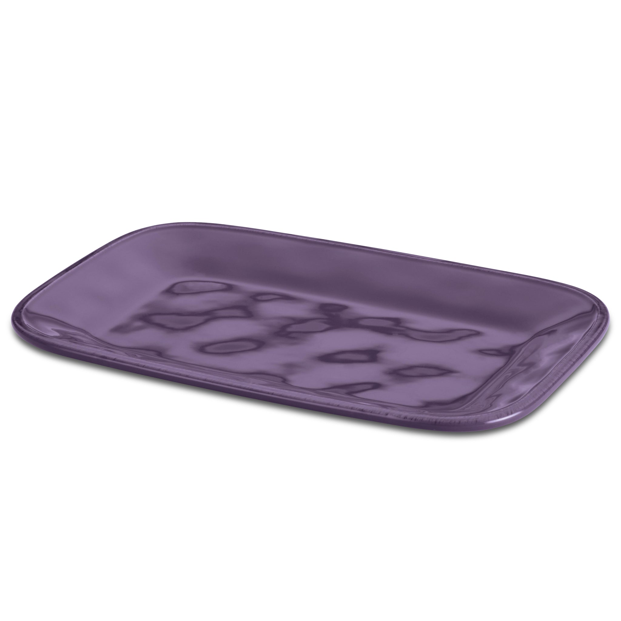 8" x 12" rectangular platter in purple ceramic featuring a glossy, stain-resistant glaze.