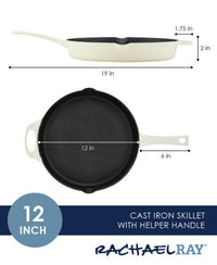 12-Inch NITRO pre-seasoned cast iron skillet with helper handle; dimensions displayed.
