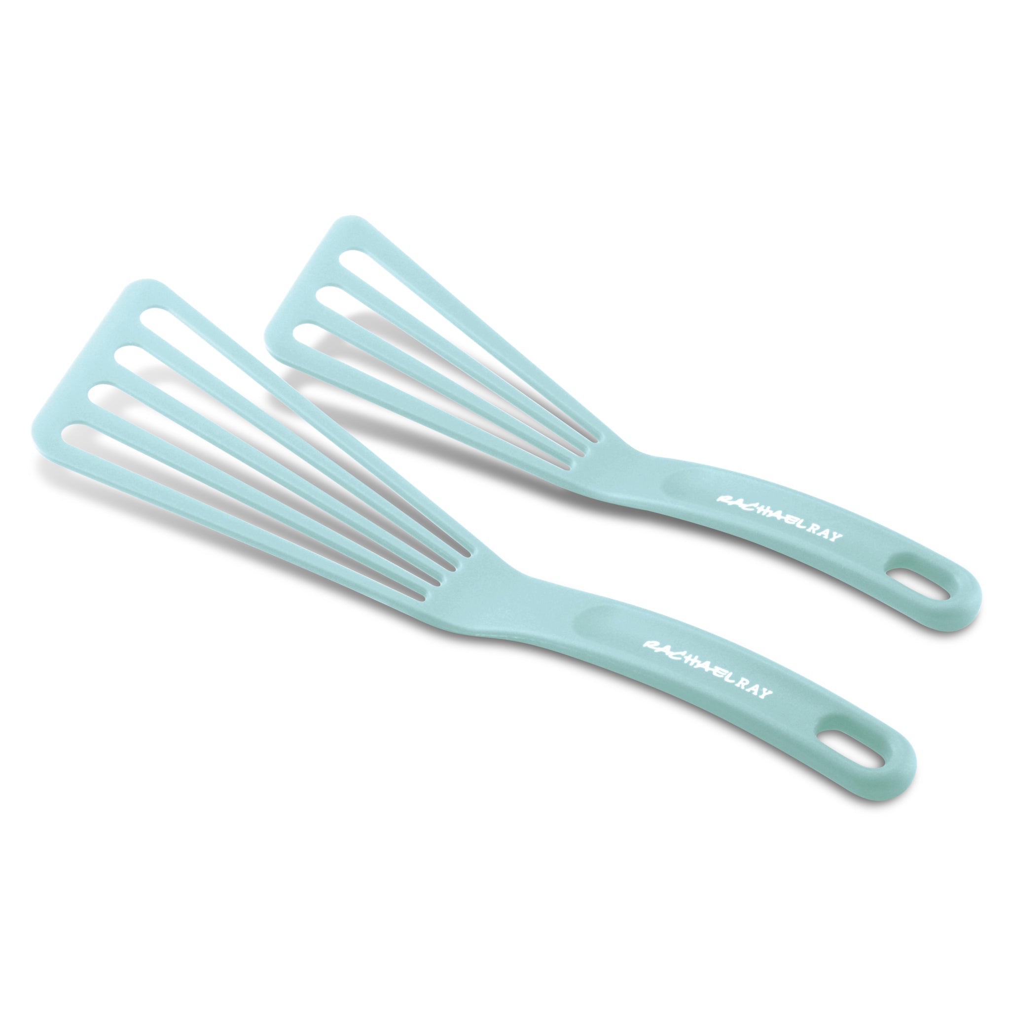 The 10-Inch & 12-Inch Nylon Spatula Set in light blue, showcasing the brand logo on the handles, is an essential addition to your collection of kitchen utensils.