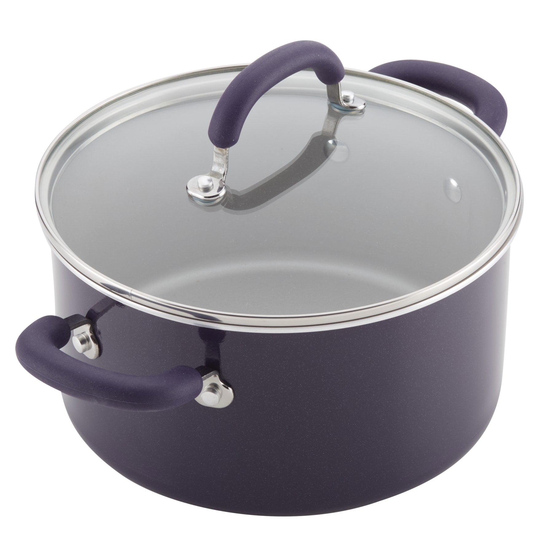 Durable aluminum pot with glass lid from 13-Piece Nonstick Induction Set.