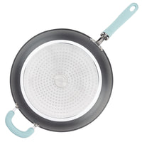 12.5" Anodized Nonstick Deep Frying Pan with Light Blue Helper Handle, top view.